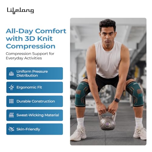 Image of Lifelong 3D Knee Cap Compression Sleeve (L) | Knee Support Brace, Anti Slip Base, Breathable Lightweight Fabric | Sports Gym & Daily Wear | Secure Ergonomic Adjustable Fit for Men & Women (LLOKS20)
