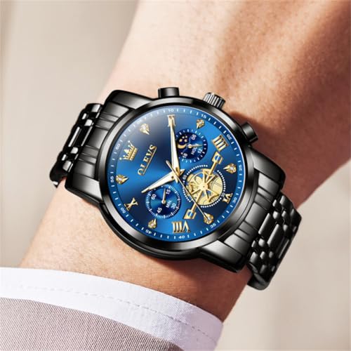 Image of OLEVS Watch Men Luxury Chronograph Stainless Steel Wrist Dress Waterproof Watch Quartz Analog Large Face Luminous