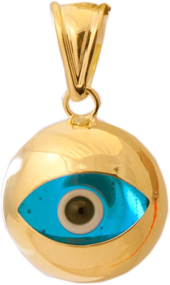 Evil eye pendant, oro 14k yellow gold & blue eye hamsa