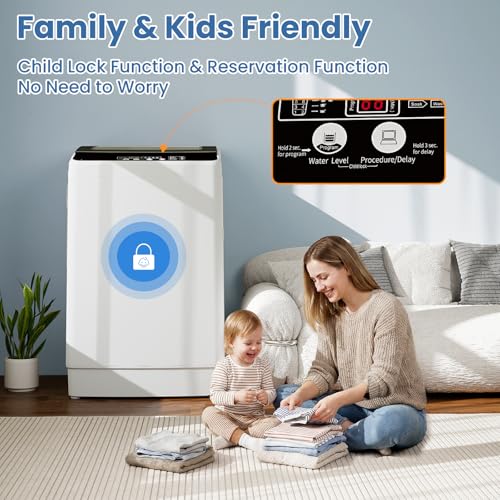Image of VCJ Portable Washing Machine, 35 LBS Large Capacity Full-Automatic Portable Washer with 12 Wash Cycles, 8 Water Levels & 24H Delay, Compact Electric Laundry Washer for Apartment, Dorms,RVs