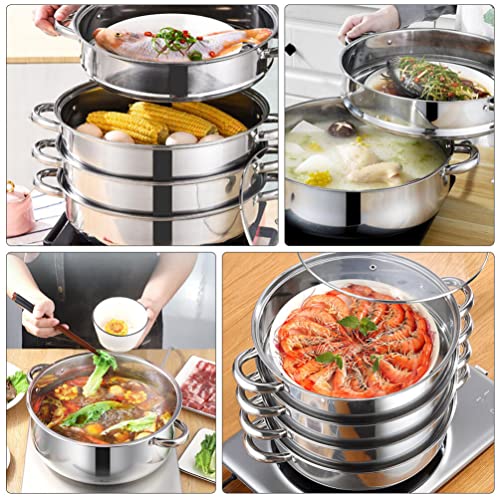 ANSNOW 1Set Stainless Steel Steamer, Steaming Cookware Steamer Pot with Lid, Steamer Stack and Steam Pot Set Work with Gas, Electric, Grill Stove Top/4-Tier/28 * 28Cm - Image 8