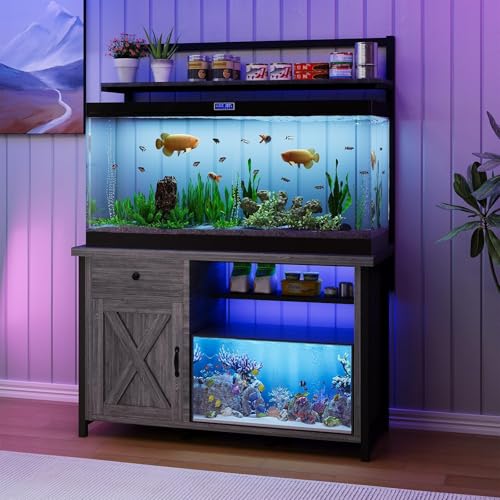 Image of 4ever2buy 55-75 Gallon Fish Tank Stand with Power Outlet, 55 Gallon Heavy Duty Aquarium Stand with Cabinet Storage for Fish Tank, Turtle Tank, Reptile Terrarium, 980LBS Capacity, Gray
