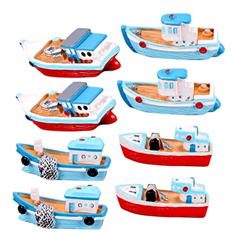 STOBOK 8pcs Mediterranean Fishing Boat Cabinet Decor Dining Table Decoration Desktop Boat Ornament Nautical Marine Goblincore Room Decor Boat Figurine Pirate Office Resin Christmas
