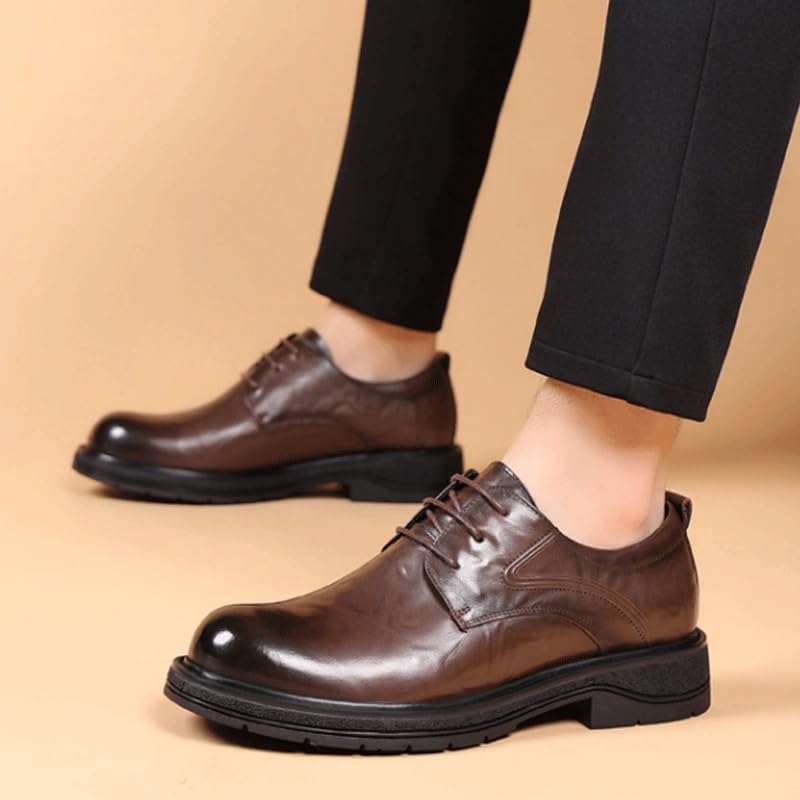 Men's Genuine Leather Lace-Up Vintage Oxfords Lug Sole Non-Slip Platform Business Work Dress Shoes Heightening Effect Casual Shoes3