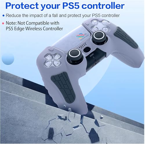 Image of Meyaar for PS5 Controller Cover Case, Anti-Slip Silicone Cover Skin Compatible with PS5 Dual Sense Controller with Thumb Grip Caps, Controller Sticker (Light Grey Anniversary)