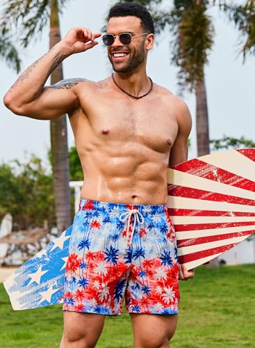 Image of Men's 5'' Swim Trunks with Compression Liner Graphic Beach Dry Fit Lightweight Bathing Shorts (S-XXL)