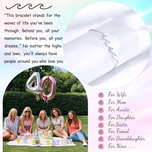 Image of Gifts for Women Christmas Birthday, Silver Wave Bracelets for Woman Mom Wife Grandma Daughter Granddaughter Friend Sister, The Waves of Life We've Through Together Mothers Day Graduation Gift