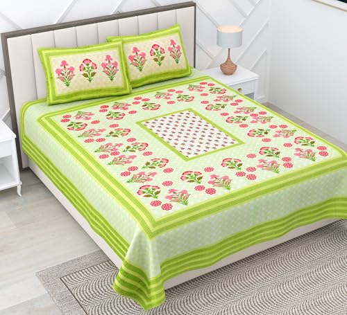 Image of RajasthaniKart Pure 100% Cotton 240 TC King Size BEDSHEET with 2 Pillow Cover - 90X108 (Suitable for King Size Bed Sheet or Double Bed, Red Flower) PSP137