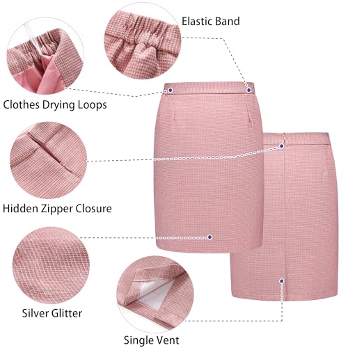 TRONSTORE Women\'s Business Skirt Suit 2 Piece Set Plaid Houndstooth Blazer Pencil Skirt for Women Pink L