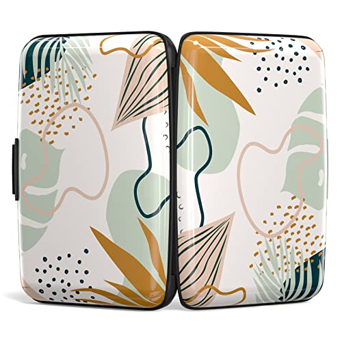 Image of Credit Card Holder, Mini Aluminum Card Wallet RFID Blocking Slim Metal Hard Card Case for Women Men, Leaf