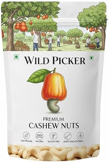 Wild Picker Premium Cashew Nuts, Natural, High Protein, Gluten Free, Zero Cholesterol, Crunchy Fresh Snacking, Kaju (450gm)