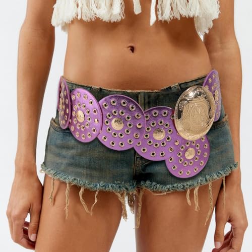 Fashionable Women'S Belt With Vintage Rivet Designing Eye Catching Bright Color Waist Strap Band4