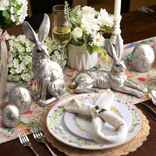 Gleemoria Easter Decorations for Home – 5 Pieces Resin Silver
