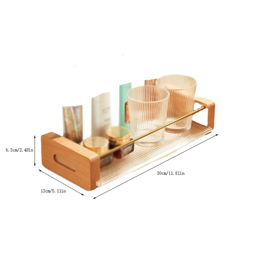 Estante para Cepillos de Dientes Portaspazzolino in Acrilico Portadentifricio da Bagno a Parete Portaoggetti in Legno massello con Gancio(S30cm)