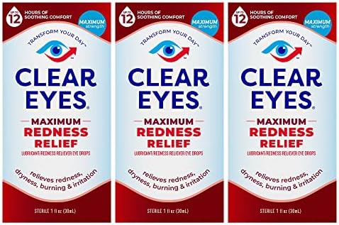 Clear Eyes Maximum Redness Eye Relief Eye Drops, 1 Fl Oz (Pack of 3)