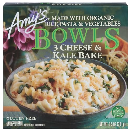 Amy's Frozen Meals, Three Cheese Kale Bake Bowl, Made With Organic Rice Pasta and Vegetables, Microwave Meals, 8.5 Oz
