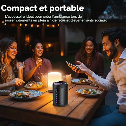 aowoka Enceinte Bluetooth Portable sans Fil avec lumière LED, Écran Numérique Intelligent+Smart EQ, Bluetooth 5.4, Bass Puissantes, 24 hrs, Étanche IPX7, Speaker pour Voyage/Sport/Fête/Vélo – vue 9