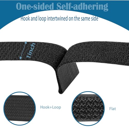 Image of 1 inch x 16ft Nylon Hook and Loop Straps with 25 Plastic Buckles。Reusable Adjustable Strips Freely Cut-to-Length Straps for Organizer or Storage Straps （Black）