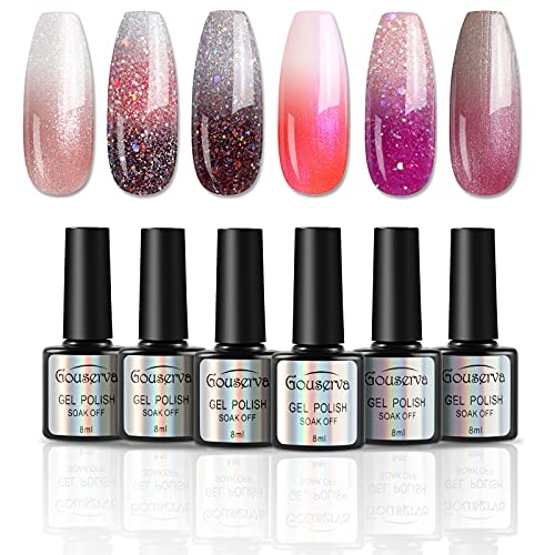 Gel Nail Polish - Mood Colors Collection Temperature Color Changing Gel Long-Lasting Glitter Colors Nail Varnish Long Lasting for Nail Art 6 Pcs ,8 ml Each Bottle