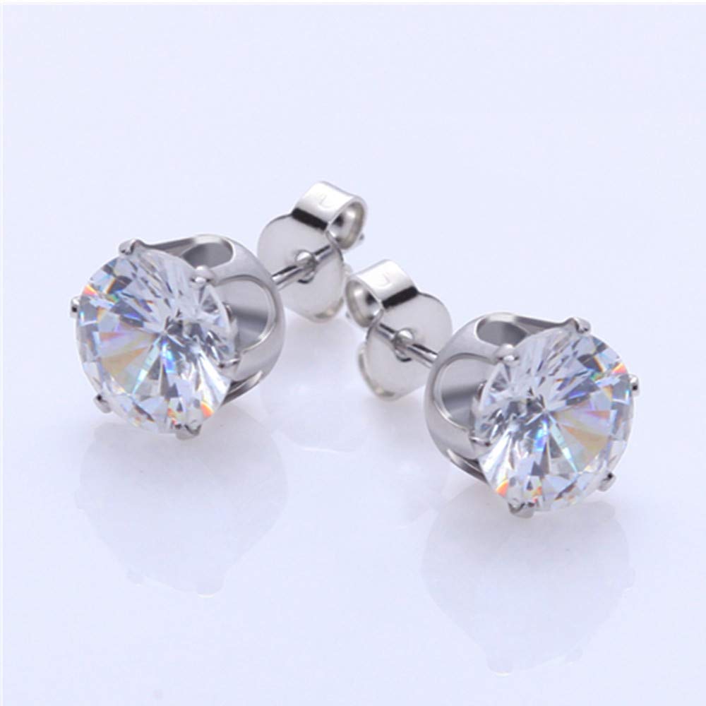 10 Paires Boucles D'Oreilles Homme Acier Inox - Zircone Cubique 8mm