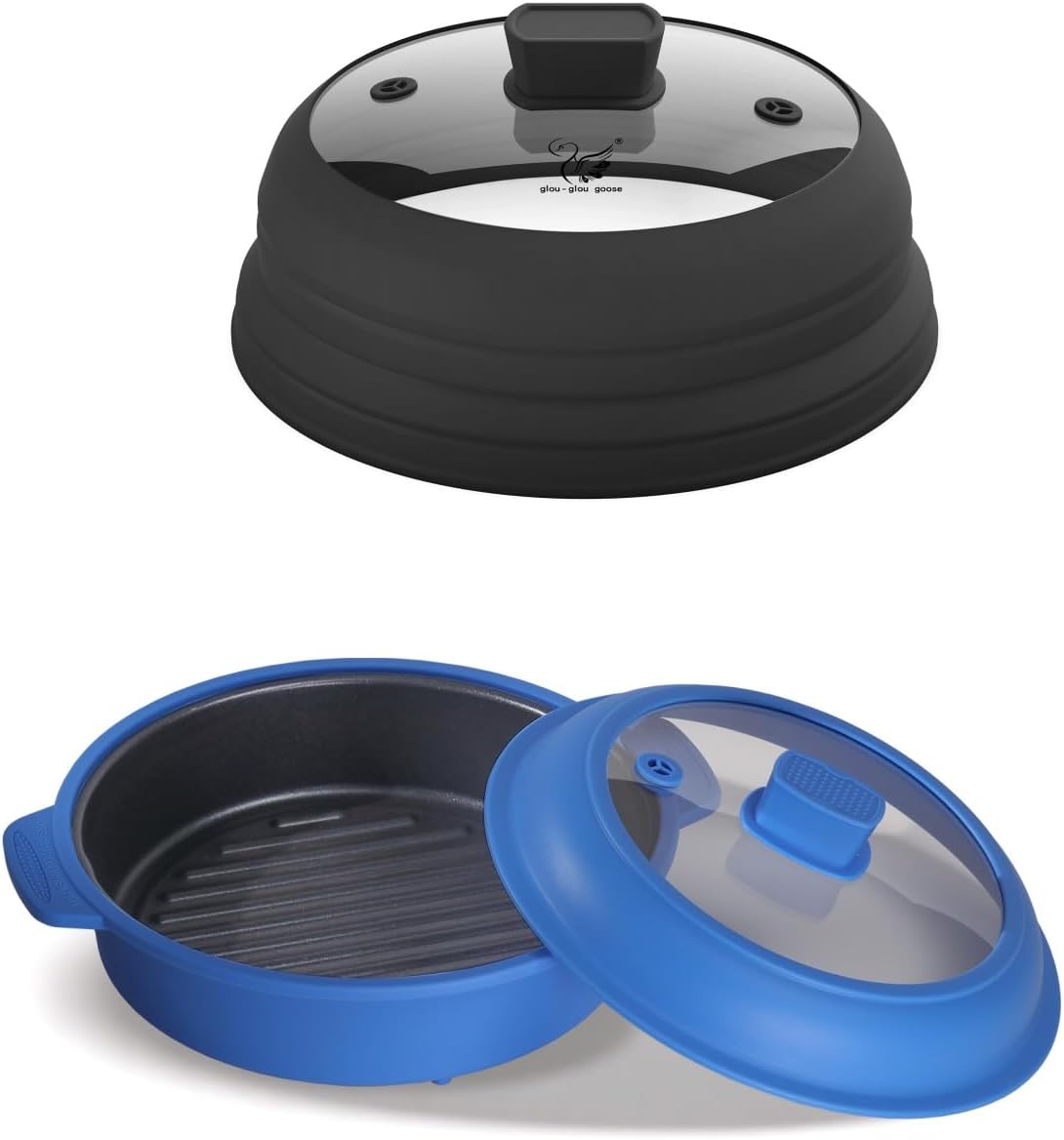 Microwave Grill Pan and Microwave Splatter Cover Lid for Food