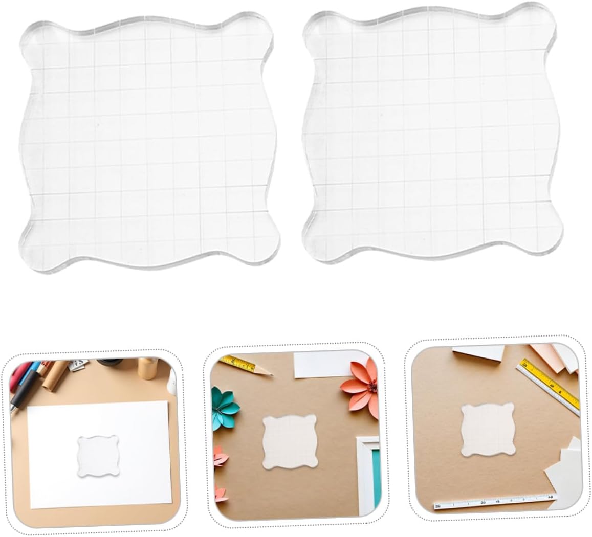 4pcs Acrylic Stamp Block with Grid Lines, Stamping Tool Set for Scrapbooking and Card Making Crafts, 7.5x7.5cm Blocks with Wavy Edge for DIY Crafting