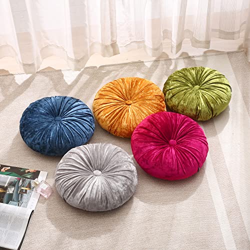 Pack 2：Round Floor Cushions Pillow, Solid Color Velvet Meditation Cushion Pumpkin Pleated Meditation Pillow For Home Sofa Bed Car Decor Floor Pillow Cushion Green #TOP6