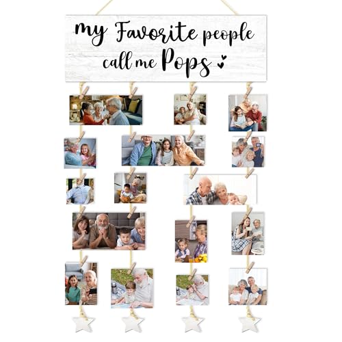 CGBHW Pops Gifts Picture Frame Photo Holder for Wall, Fathers Day Papa Gift for Men Grandpa, Thank You Gift Grandfather Pop Pop Gifts from Boys Girls Kids Hanging Photo Display, 15.7 x 5.1