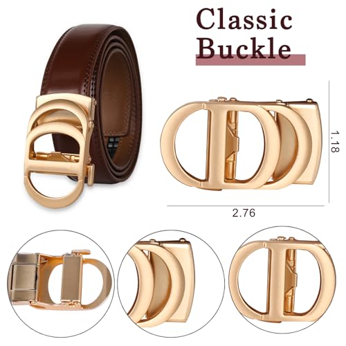 Image of Aurolran Men&Womens Leather Dress Belt Business Automatic Buckle Belt Color-Black Silver Gold