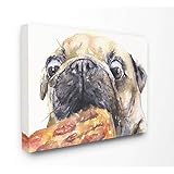 Stupell Industries Pug and Pizza Funny Dog Pet Animal Watercolor Painting Canvas Wall Art, 16 x 20,...