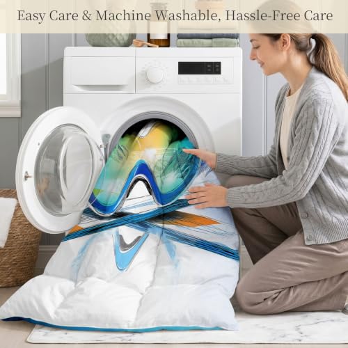 Edredón reversible ultrasuave con estampado moderno de esquí y fundas de almohada de 140x200 8