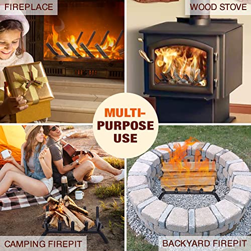 Inno Stage Fireplace Grates Firewood Fire Wood Log Holder Rack 17 Inch With Ember Retainer, Inside Wrought Cast Iron Grill Fireplace Log Grate For Outdoor Camping Cooking #TOP7