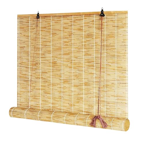 Sunshade Outdoor Roller Blinds Waterproof Natural Bamboo Roller Blinds 60 90 100 120 140cm Wide Kitchen Blinds For Windows Anti-UV Reed Curtains With Lifter Privacy Screen Bamboo Door Curtain