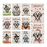Seasonal Garden Flags Sets - Great Dane Decortions Dog Flags Double Sided Flags Set of 11 Holiday Farmhouse Indoor Outdoor Yard Lawn Christmas Gifts Decor 12.5x18 Inch