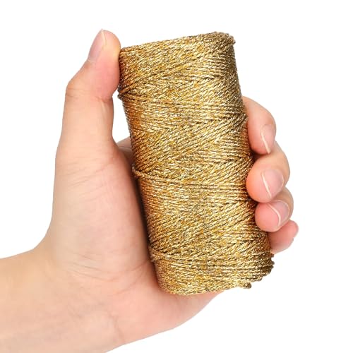 HUATEEN Gold Kordelband,Metallic Geschenkband Schnur 100 m Kordel 1,5 mm Metallic Garn Geschenkkordel Bastelschnur Goldenes Band für DIY Handwerk Weihnachten Dekoration Geschenkverpackung
