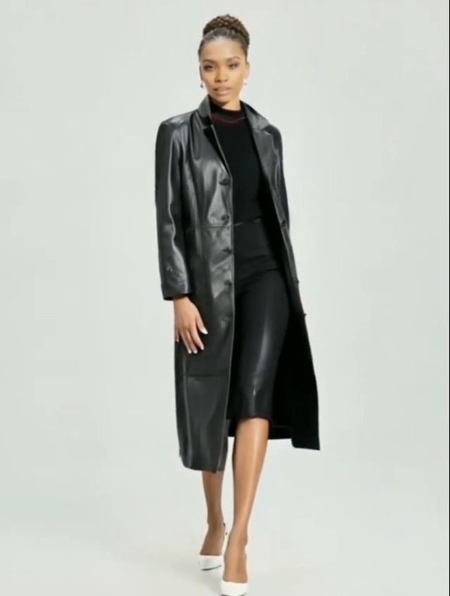 Women's Long Coat | Real Lambskin Leather, Black Classic Style