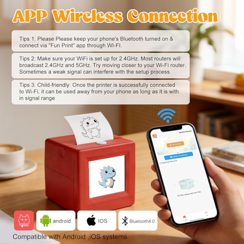 Image of AI Voice Activated Sticker Printer, Smart Portable Thermal Sticker Maker Toy with Voice-to-Image Generation, 3 Paper Rolls and 5 Coloring Markers