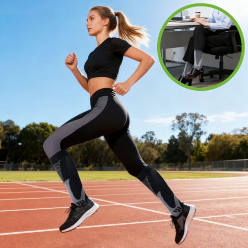 SRunDe 3 Pares Medias Compresion Running 40-46 15-25mmHg Mujer Hombre Calcetines Compresión Hasta Rodilla para Recuperación de Soporte Diario Deporte Running Avion Viaje Ciclismo Senderismo - imagen 2