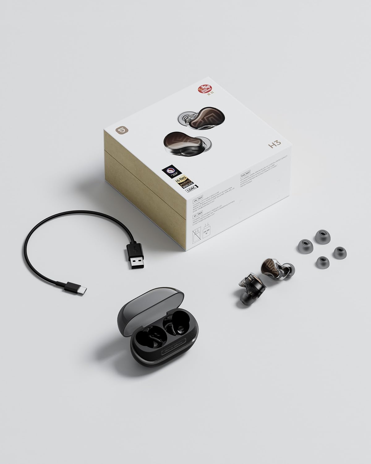 SoundPEATS H3 Auriculares Inalambricos Bluetooth Hi-Res con LDAC & aptX Lossless, Triple Unidad (1DD+2BA), Cancelación Activa 55dB, 6 Micrófonos AI, Modo Transparente, BT5.4, App, 37H, IPX5