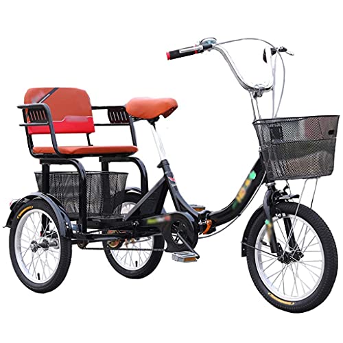 AYCDL Adult Tricycle Foldable Adult Trike Cruiser Man Power Pedal 16 Inch Single Speed 3 Wheel Bike with Dual Drive and Shock Absorbing Seat for