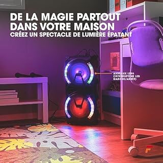 Fenton LIVE280 Enceinte Karaoke LED 2X 8”, 900W Max, 2 Microphones, Trolley et roulettes, Eclairage LED en Façade on/Off, USB et Micro SD, AUX, Connexion Bluetooth 5.0, sur Batterie ou Secteur