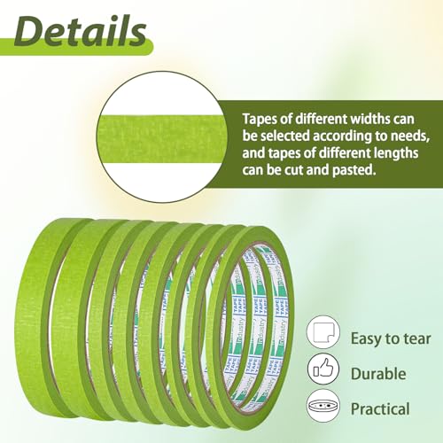 Image of 8Rolls Fine Line Tape Thin Painters Tape Total 160yards Pinstripe Masking Tapes 1 /8, 1 /4, 1 /2 inch Width Art TapeSmart Selection Painter Adhesive Automotive for DIY Car Auto Paint (Green, Mixed Sizes)