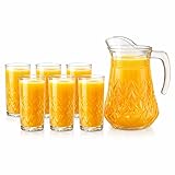 Conjunto Jarra com 6 Copos em Vidro Para Suco 1L / 250ml
