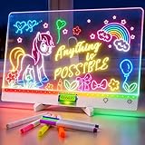 LED Note Board mit Farben, 11.8 x 7.9 ” Leuchtendes LED Zeichenbrett für Kinder, Stift/Verstellbarem Ständer, Leuchttisch Schreibtafel Drawing Board, Kreatives Ostergeschenke Geburtstagsgeschenke