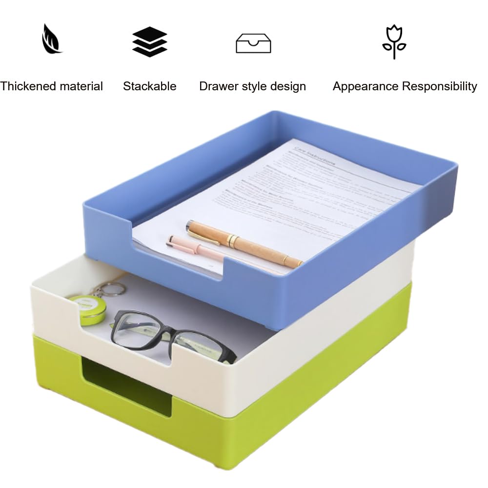 Bandeja de escritorio para cartas, organizador de documentos apilable de plástico tamaño A4, soporte de papel de escritorio de oficina, estante de almacenamiento de libros, soporte apilable