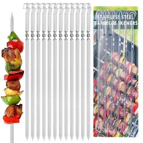 RIDGEPOLE 14 Skewers for Grilling with Gift Package Flat Metal Kabob Skewers Reusable Stainless Steel BBQ Skewers Heavy Duty Shish Kebab Skewers for Outdoor Camping Grill Kitchen Cooking