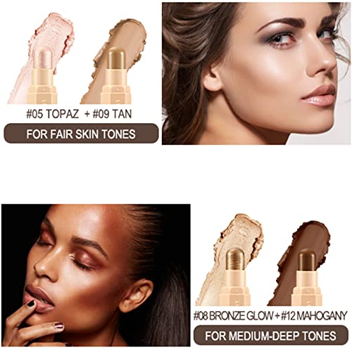 Face Cream Contour Stick Bronzer Stick Highlighter Stick Illuminator Makeup Glow Kit,Long Lasting Highly Piamented Skin Brighten Shadow Contour Bronzer Highlighter Powder Pen Pencil-F3 #TOP4