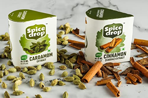 Spice Drop Cardamom & Cassia Extract Combo - 0.17Oz Each Upto 180 Drops - For Tea, Coffee, Cooking, Baking, Dessert | Pure Whole Spices Extract, Rich Aroma & Flavour | No Added Color Or Preservative #TOP6