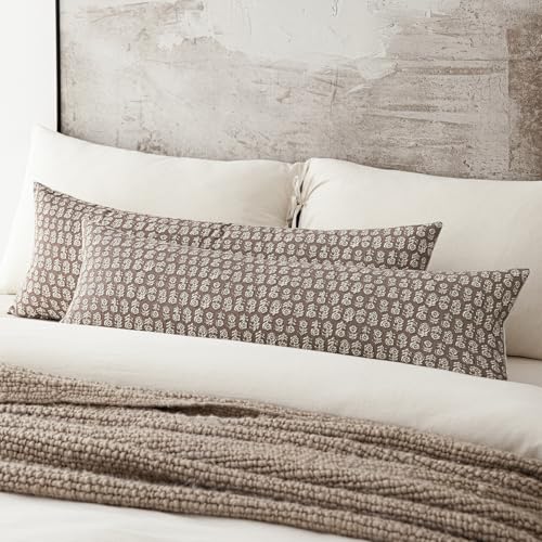 Image of Foindtower Set of 2 Decorative Floral Long Body Lumbar Throw Pillow Covers Vintage Accent Farmhouse Cushion Covers Neutral Home Decor for Sofa Couch Chair Bedroom Living Room,14x36 Inch,Brown