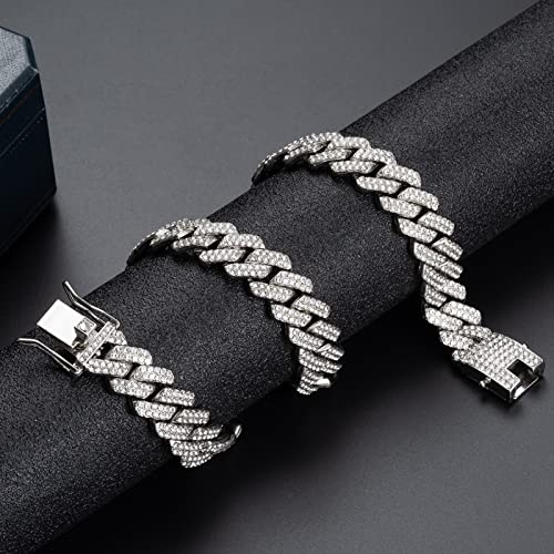 UILZ 2Pcs Cuban Link Bracelet Set for Men Iced Out Miami Cuban Necklace and Bracelet Hip Hop Full CZ Clasp Chain Gift for Him4